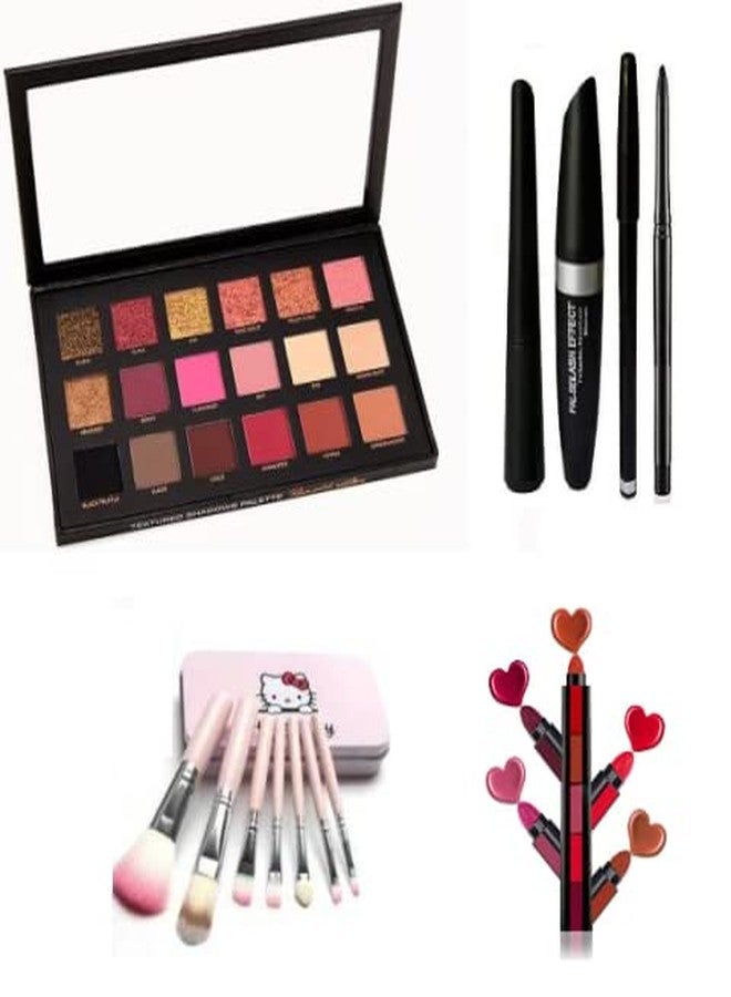 PROTYA PRO TYA Rose Gold 18 Color Eyeshadow + Eyeliner Maskara Eyebrow Pencil, Kazal + Hello Kitty Makeup Brushes + Fab 5 Lipstic - Image 1