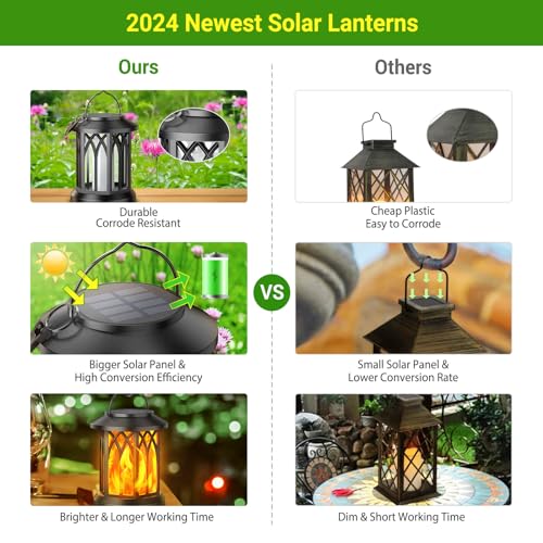 KOOPER Hanging Solar Lights Lantern Outdoor, Flickering Flames Solar Outdoor Lights, Solar Lanterns Outdoor Waterproof with Bigger Panel, Lanterns Decorative Outdoor for Yard Garden Decor, 2 Pack - Image 5