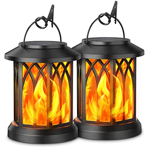 KOOPER Hanging Solar Lights Lantern Outdoor, Flickering Flames Solar Outdoor Lights, Solar Lanterns Outdoor Waterproof with Bigger Panel, Lanterns Decorative Outdoor for Yard Garden Decor, 2 Pack - Image 1