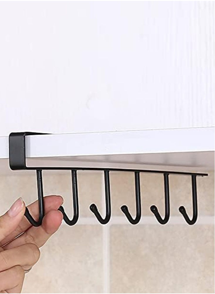 Perfii Iron Multipurpose Kitchenware Storage Hooks with 6 Hooks Cup Holder Hang Kitchen Cabinet Under Shelf Storage Rack  - Image 2