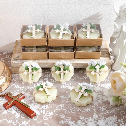 Heigble 24 Pcs Baptism Favors for Guests Scented Soap Favors First Communion Baby Shower Soap with Dried Flowers Thank You Wood Tags Baptism Bridal Birthday Gifts(White Color) - Image 4