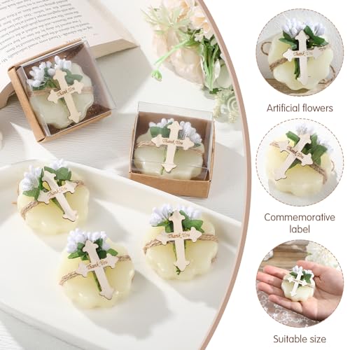 Heigble 24 Pcs Baptism Favors for Guests Scented Soap Favors First Communion Baby Shower Soap with Dried Flowers Thank You Wood Tags Baptism Bridal Birthday Gifts(White Color) - Image 3