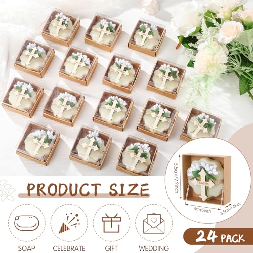 Heigble 24 Pcs Baptism Favors for Guests Scented Soap Favors First Communion Baby Shower Soap with Dried Flowers Thank You Wood Tags Baptism Bridal Birthday Gifts(White Color) - Image 2
