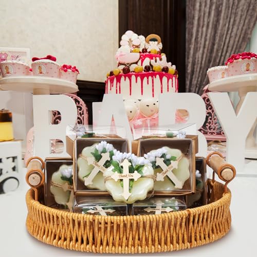 Heigble 24 Pcs Baptism Favors for Guests Scented Soap Favors First Communion Baby Shower Soap with Dried Flowers Thank You Wood Tags Baptism Bridal Birthday Gifts(White Color) - Image 5