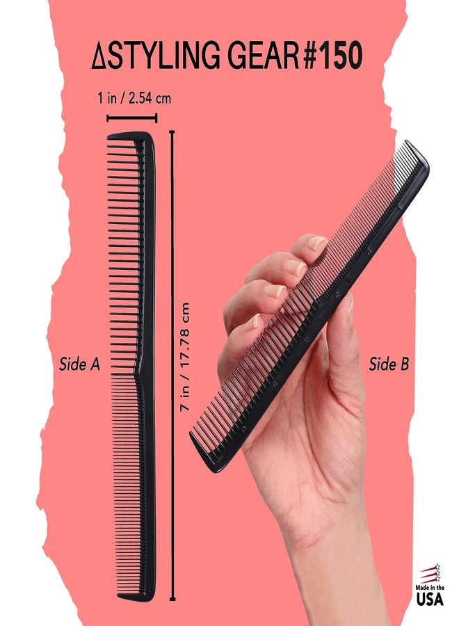 Styling Gear #150 Hair Combs Set Of 6. Barber Cutting, Pocket-Sized Combs For Men And Women, For Hair Stylists, Beard, Mustache Grooming. Made In USA (Black) - Image 2