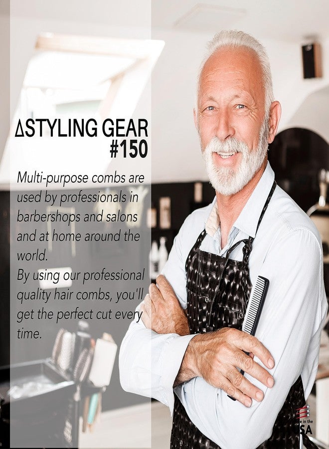 Styling Gear #150 Hair Combs Set Of 6. Barber Cutting, Pocket-Sized Combs For Men And Women, For Hair Stylists, Beard, Mustache Grooming. Made In USA (Black) - Image 5