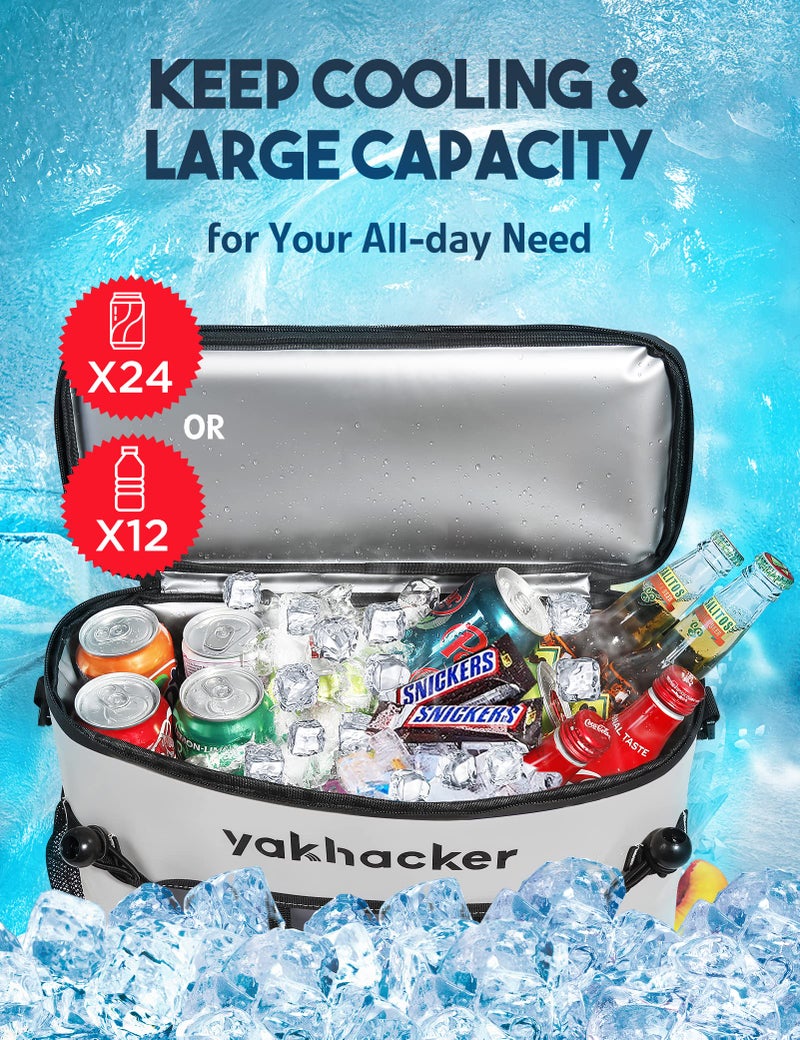 Yakhacker Kayak Cooler, Waterproof Seat Back Cooler with Lawn-Chair Style Seats, Kayak Accessories Bag, Portable Ice Chest Cooler for Kayaking, Travel, Lunch, Beaches &Trips (Silver) - Image 2