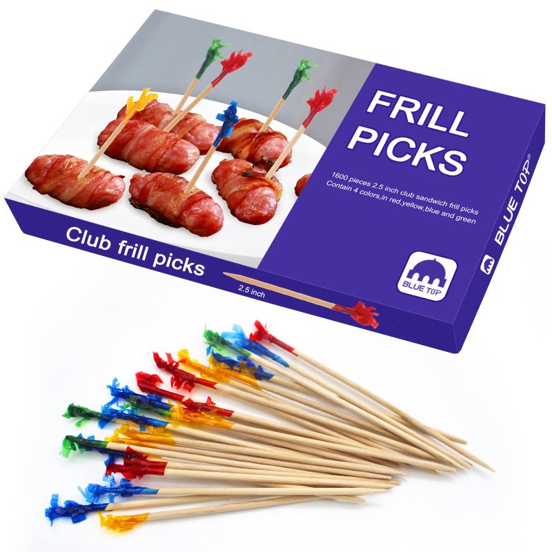 BLUE TOP Wood Frill Picks Toothpicks 25 Inch Value Pack 1600pcsCocktail Party Toothpicks Wood Decorative toothpicks