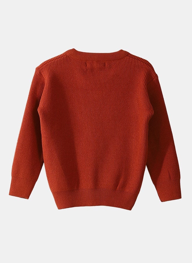 Andora V-Neck Knitted Plain Dark Orange Pullover_Dark Orange - Image 2