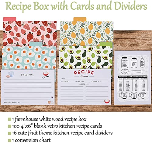 hoziel Farmhouse White Recipe Box with Cards and Dividers - Vintage Recipe Card Box with 100 4x6 Recipe Cards 12 Dividers Plus Conversion Chart - Gift for Cooking,Kitchen,Wedding,Bridal Shower,Mom,Wife - Image 2