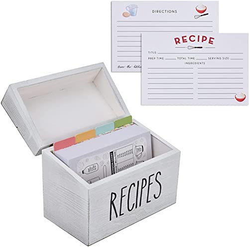 hoziel Farmhouse White Recipe Box with Cards and Dividers - Vintage Recipe Card Box with 100 4x6 Recipe Cards 12 Dividers Plus Conversion Chart - Gift for Cooking,Kitchen,Wedding,Bridal Shower,Mom,Wife - Image 5