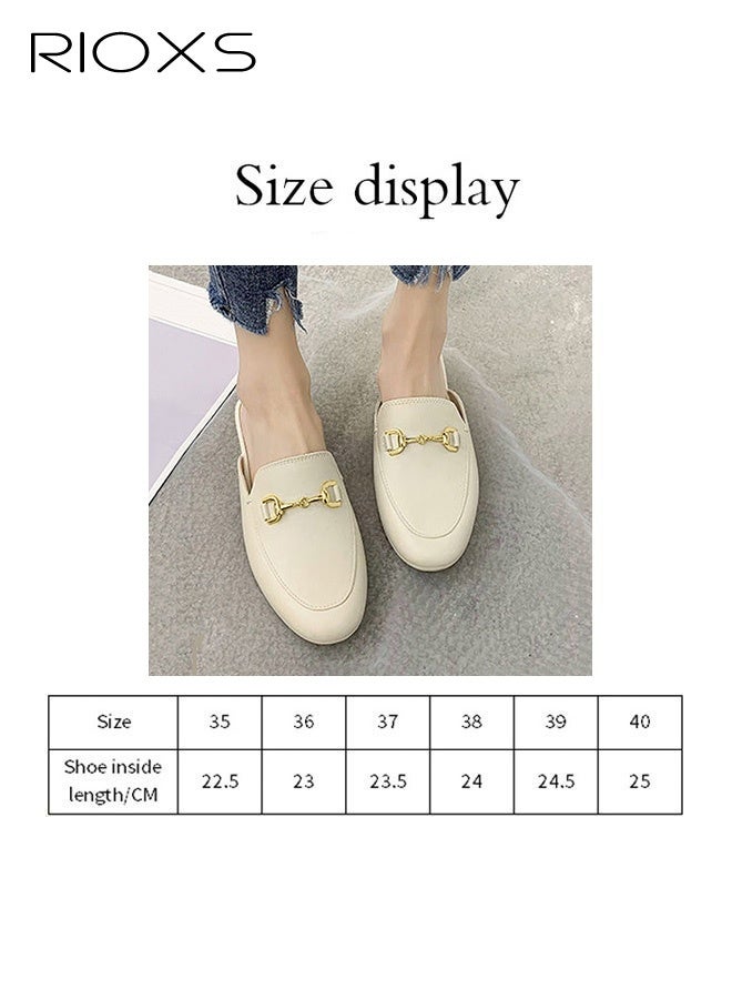 RIOXS Women's Buckle Flat Mules, Closed Toe Sandals, Fashionable Comfortable Slippers, Slip-On Backless Mule Shoes, Fashionable Mule Slides with Flexible Non-slip Sole, Easy to Wear On and Off, White Mules - Image 5