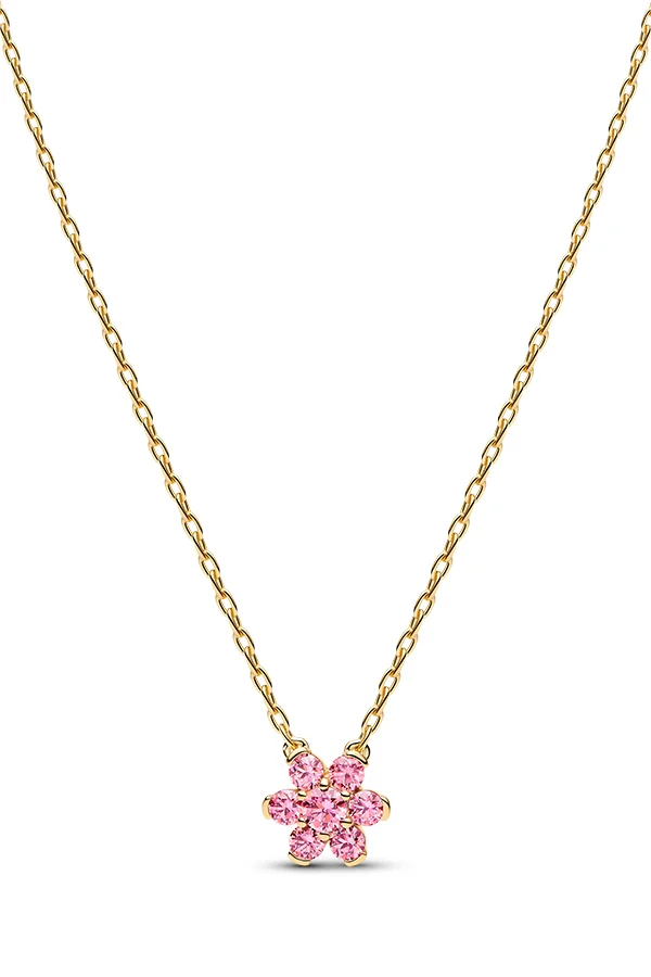 Sparkling Pink Flower Pendant Necklace