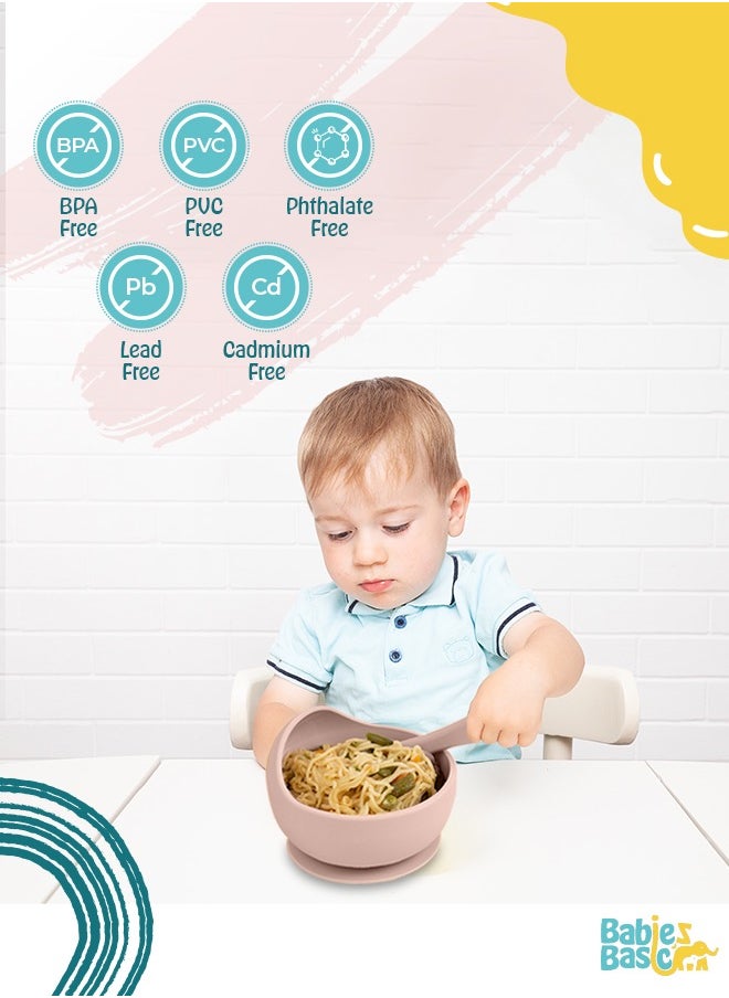 Babies Basic Feeding Set, 2 Pieces, Silicone Set For Self Feeding, Learning & Fine Motor Skills Soft, Easy To Grip Silicone Spoon , Strong Suction Silicone Bowl - Blush  - Image 3