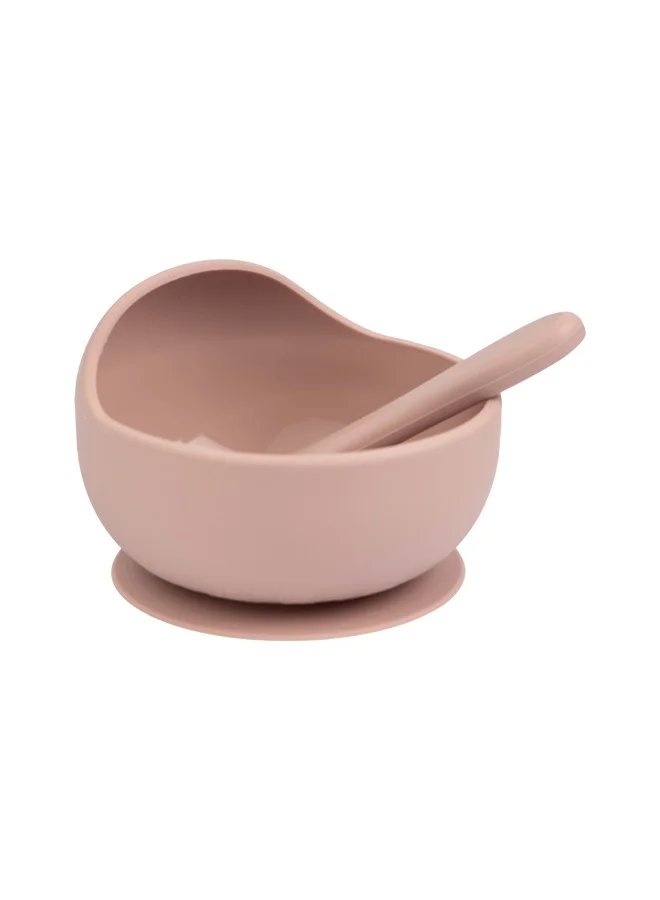 Babies Basic Feeding Set, 2 Pieces, Silicone Set For Self Feeding, Learning & Fine Motor Skills Soft, Easy To Grip Silicone Spoon , Strong Suction Silicone Bowl - Blush