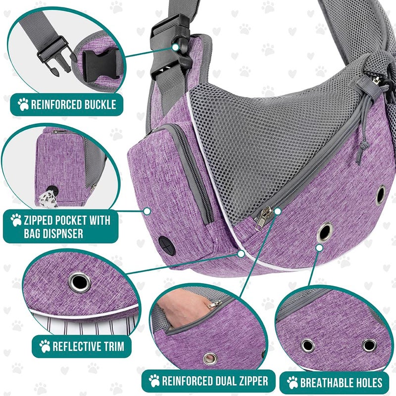 PetAmi Dog Sling Carrier for Small Dogs, Puppy Carrier Sling Purse, Dog Bags For Traveling, Carrying Bag to Wear Medium Cat, Adjustable Crossbody Pet Sling Travel Poop Bag Dispenser, Max 5 lbs, Purple - Image 4