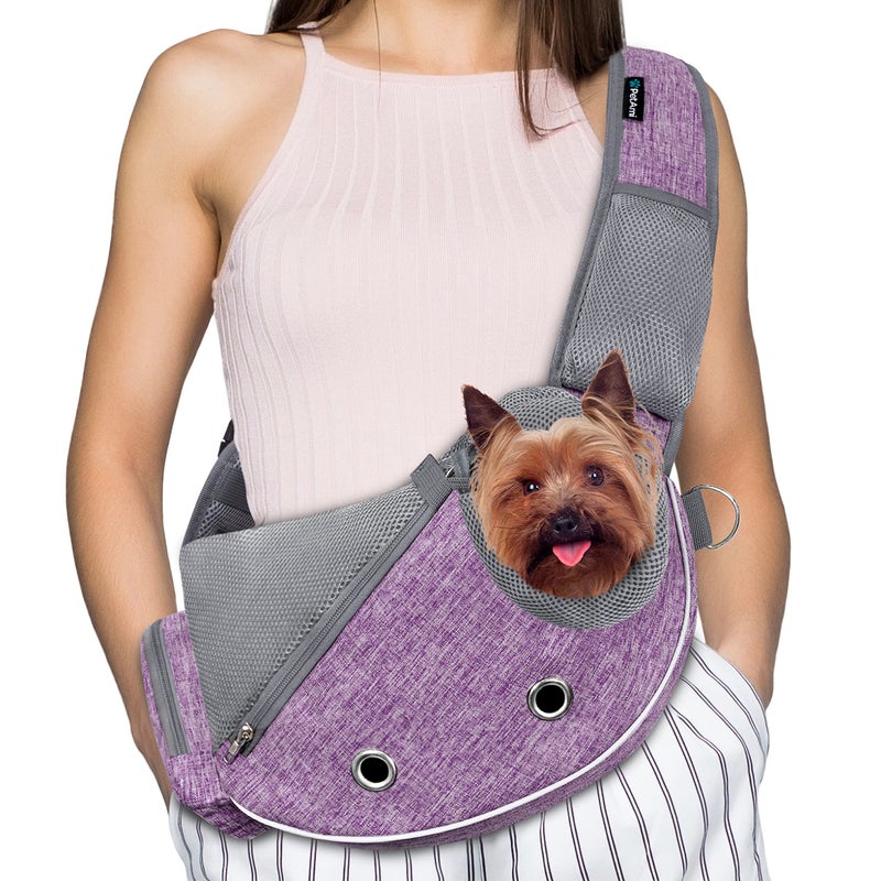 PetAmi Dog Sling Carrier for Small Dogs, Puppy Carrier Sling Purse, Dog Bags For Traveling, Carrying Bag to Wear Medium Cat, Adjustable Crossbody Pet Sling Travel Poop Bag Dispenser, Max 5 lbs, Purple - Image 1