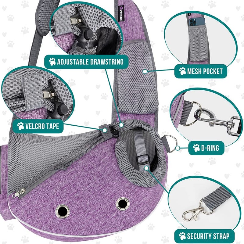PetAmi Dog Sling Carrier for Small Dogs, Puppy Carrier Sling Purse, Dog Bags For Traveling, Carrying Bag to Wear Medium Cat, Adjustable Crossbody Pet Sling Travel Poop Bag Dispenser, Max 5 lbs, Purple - Image 3