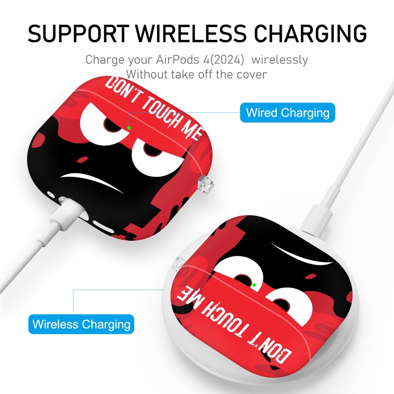 Youtec for Apple Airpods 4th Generation Case Cover(2024),Don't Touch Me for Airpods 4 Cover with Keychain/Lanyard Soft Cute Shockproof Covers for Women Men Compatible AirPod 4 Case,Red - Image 3
