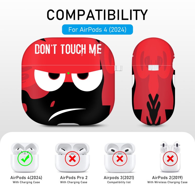 Youtec for Apple Airpods 4th Generation Case Cover(2024),Don't Touch Me for Airpods 4 Cover with Keychain/Lanyard Soft Cute Shockproof Covers for Women Men Compatible AirPod 4 Case,Red - Image 4