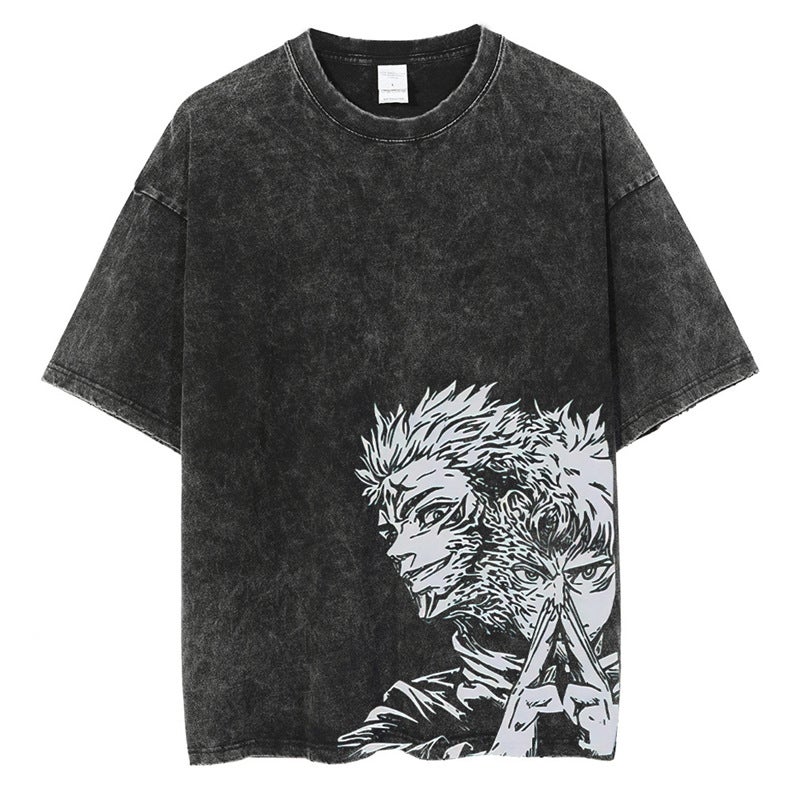 Men Streetwear Oversized Anime Cartoon Graphic Tee T-Shirt Black - Image 2