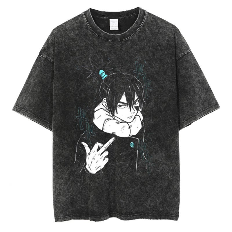 Men Streetwear Oversized Anime Cartoon Graphic Tee T-Shirt Black - Image 1