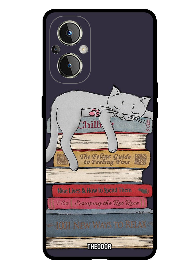 Theodor Protective Case Anti Scratch Shock Proof Bumper Cover For Oppo Reno 8 Z  Cat With Books - Image 1