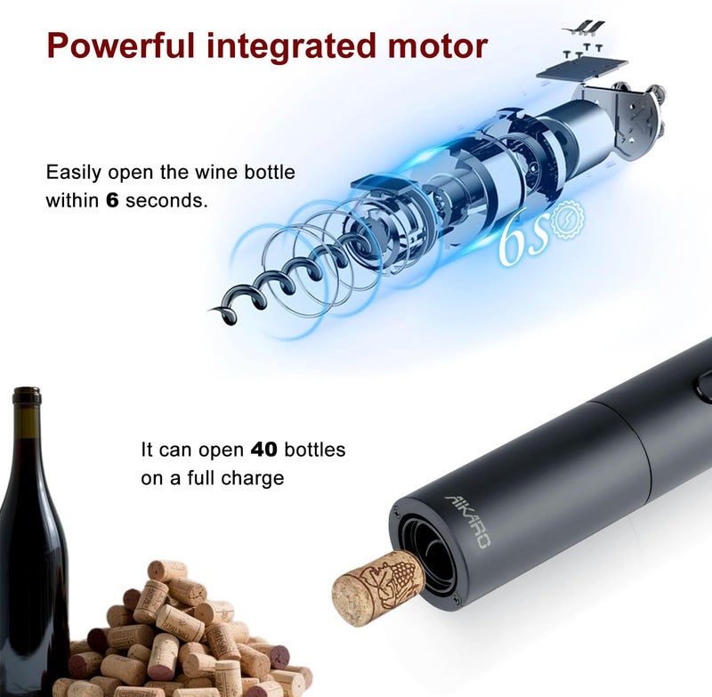 AIKARO - Electric Wine Bottle Opener Automatic Corkscrew, Rechargeable - Image 2