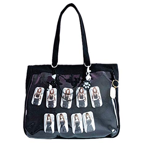 AlwaySky Ita Tote Bag Clear Window for Pins Shoulder Bag Handbag Bag DIY, Cosplay Stachel Tote Black - Image 1