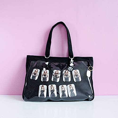 AlwaySky Ita Tote Bag Clear Window for Pins Shoulder Bag Handbag Bag DIY, Cosplay Stachel Tote Black - Image 2
