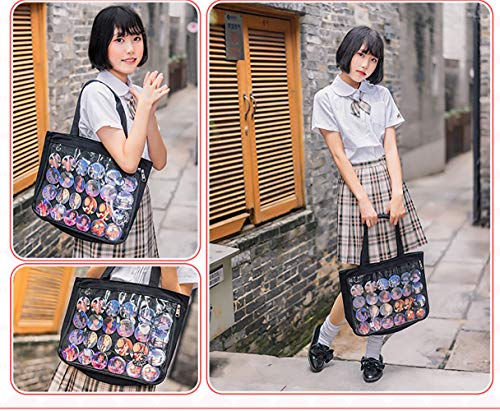 AlwaySky Ita Tote Bag Clear Window for Pins Shoulder Bag Handbag Bag DIY, Cosplay Stachel Tote Black - Image 3