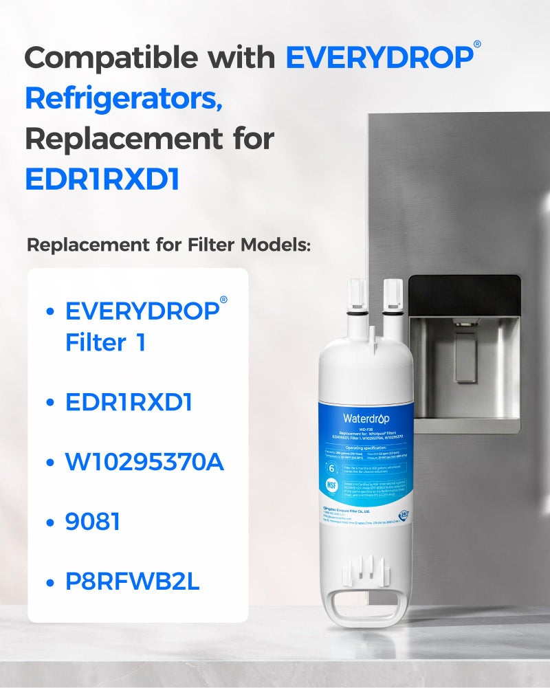 Waterdrop EDR1RXD1 Replacement for EverydropÂ® Filter 1,W10295370A, EDR1RXD1B, P8RFWB2L, P4RFWB, KenmoreÂ® 46-9081, 46-9930, WD-F38 Refrigerator Water Filter, 2 Filters - Image 2