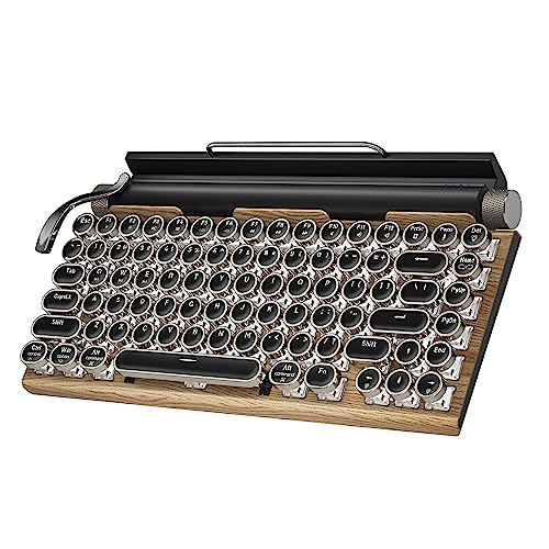 Taiahiro Retro Typewriter Wireless Mechanical Gaming Keyboard Bluetooth 50 Office Computer Vintage Keyboards 83Key Blue Switches Punk Round Keycap LED Backlight Compatible with PCLaptopPadPhone Wood - Image 1