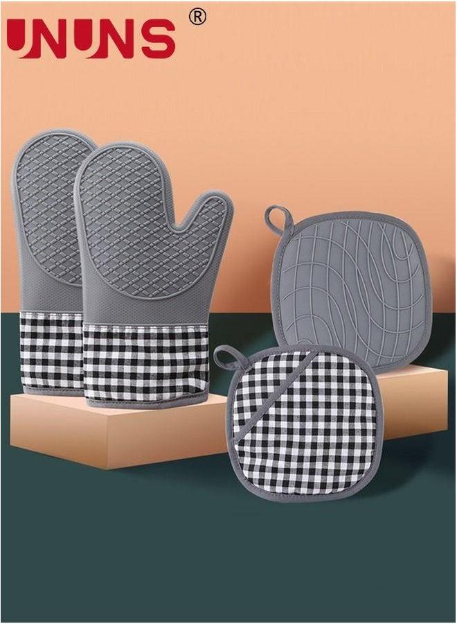 UNUNS Silicone Oven Mitts,4Pcs Heat Resistant Gloves set,Non-Slip Professional Kitchen Mittens With Soft Quilted Liner For Baking Cooking  - Image 2