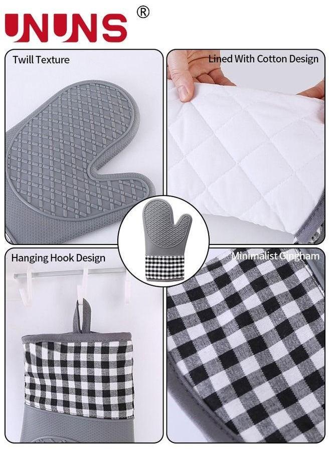 UNUNS Silicone Oven Mitts,4Pcs Heat Resistant Gloves set,Non-Slip Professional Kitchen Mittens With Soft Quilted Liner For Baking Cooking  - Image 5