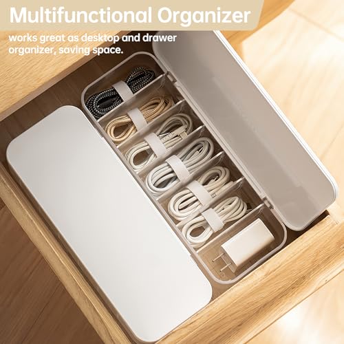 PAVSTINE 2 Pcs Cable Organizer Storage Box with 14 Wire Ties,Desktop Cable Management Box with Lid,Power Cord Organizer for Office,Home,Desk Accessories Storage Stationery Supplies White - Image 2
