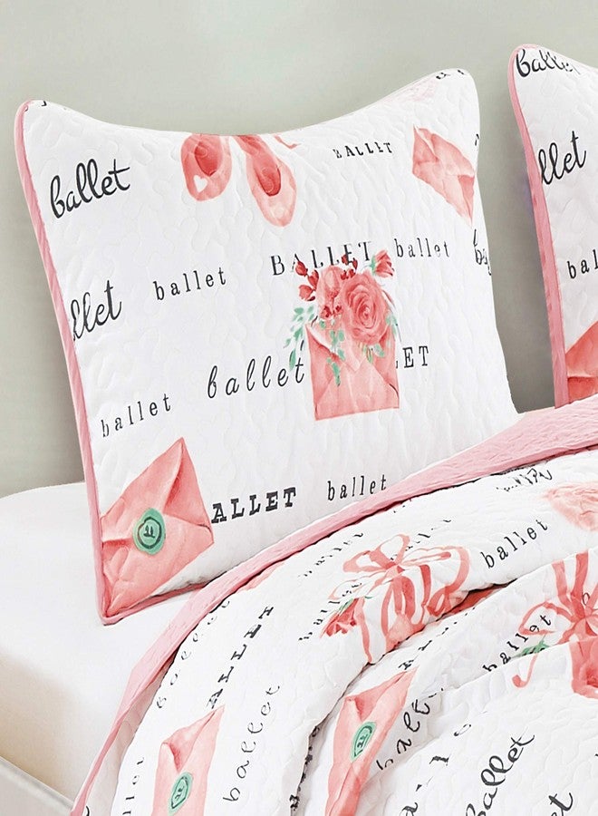 WPM WORLD PRODUCTS MART Pink White Ballet Theme Kids Quilt Set Full Size Princess Design Toddler Quilt for Toddler Bed Quilted Ballerina Style Bedspread Coverlet with Pillow Sham (Ballerina, Full) - Image 4