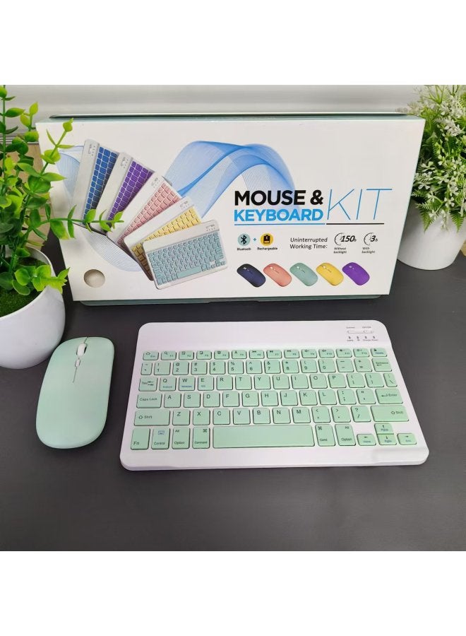 Wireless Bluetooth Keyboard Mouse Set For IPad For Huawei For Xiaomi Mobile Phones Tablets Eight Colors Available Wireless Keyboard-Color:Light Green-Product Type:Keyboard Dual-mode Mouse (mouse Charging) - Image 1