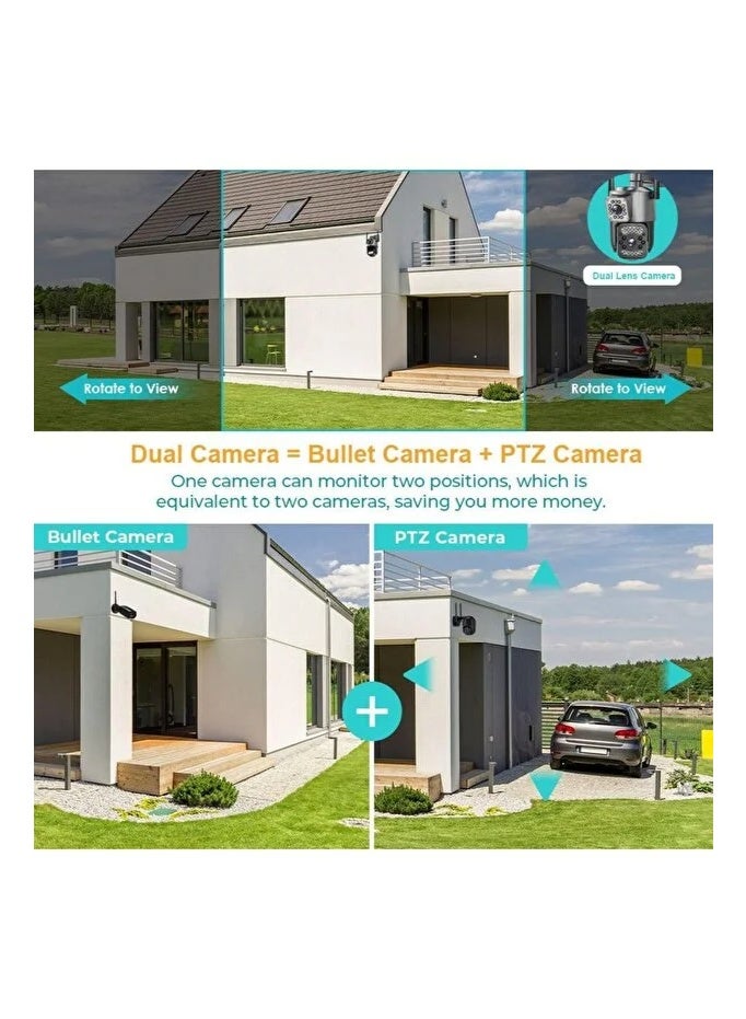 Smart Outdoor Security Camera - Dual Lens 8MP 4K, 10X Zoom, Full Color Night Vision, AI Auto Tracking, IP66 Waterproof PTZ WiFi IP Camera - Works with V380 Pro App - Image 3