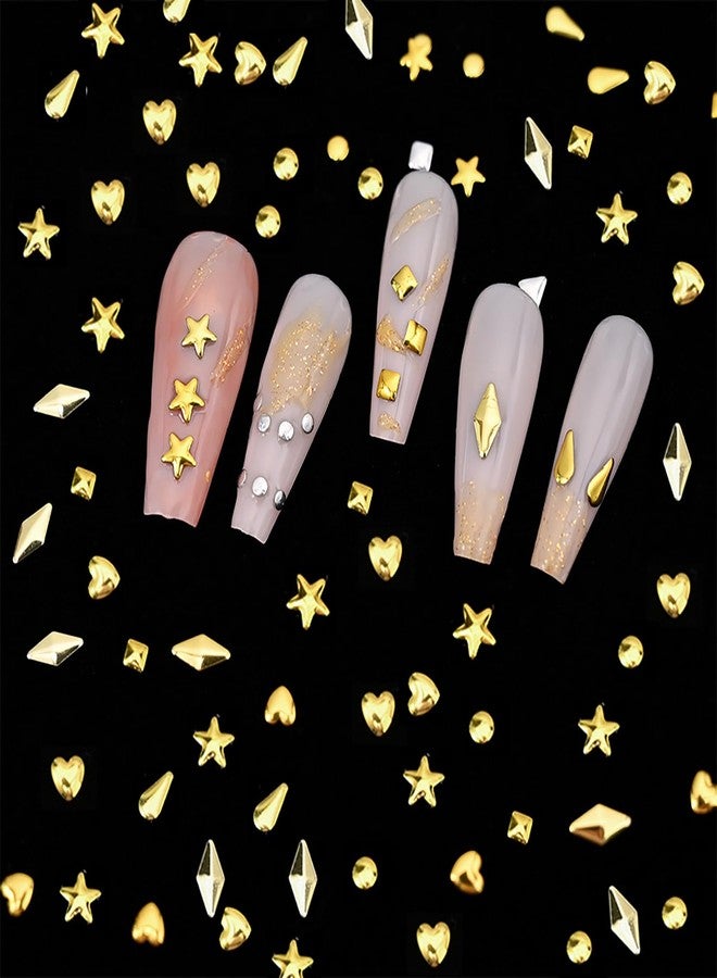 HYWWPFLAY 12 Grids Metal Gold Nail Art Studs, Mixed Shaped - Star, Square, Circle, Water Droplet, Oval 3D Nail Charms, Alloy Nail Rivets Jewelry for Women Goth Manicure Accessories DIY Decorations - Image 3