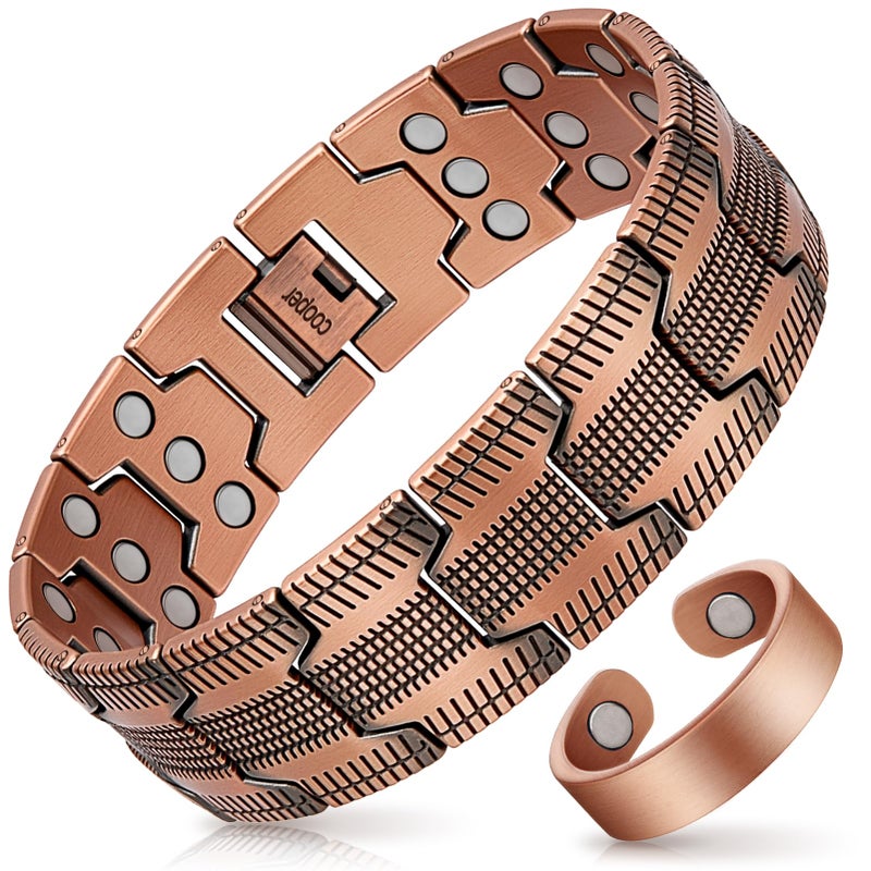 Mahnco Copper Bracelet for Men, 3X Ultra Strength 99.99% Pure Copper Magnetic Bracelets with Magnets,Magnetic Jewelry with Adjustable Sizing Tool - Image 1