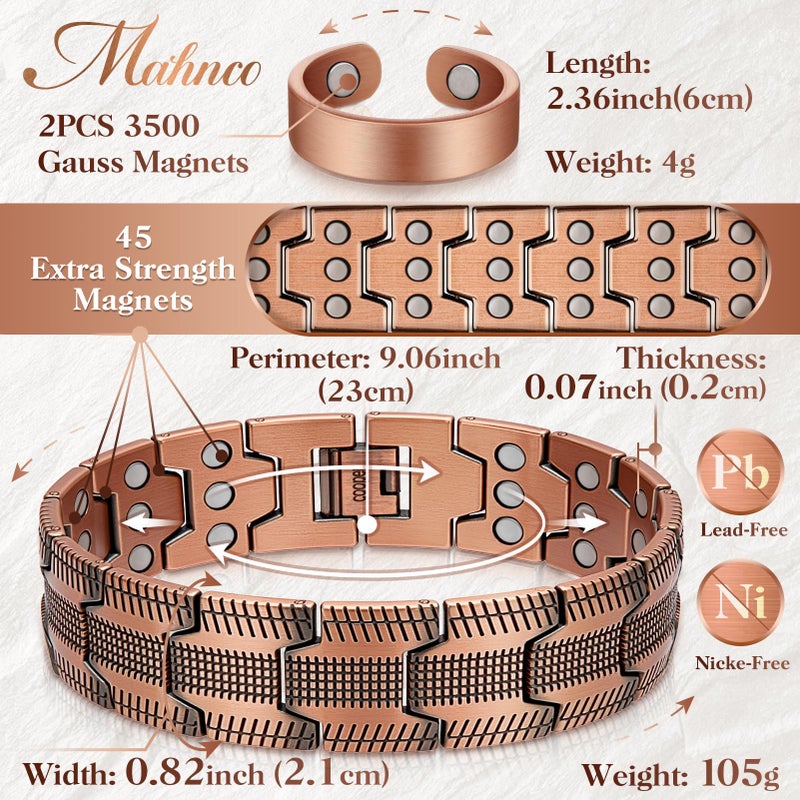 Mahnco Copper Bracelet for Men, 3X Ultra Strength 99.99% Pure Copper Magnetic Bracelets with Magnets,Magnetic Jewelry with Adjustable Sizing Tool - Image 4