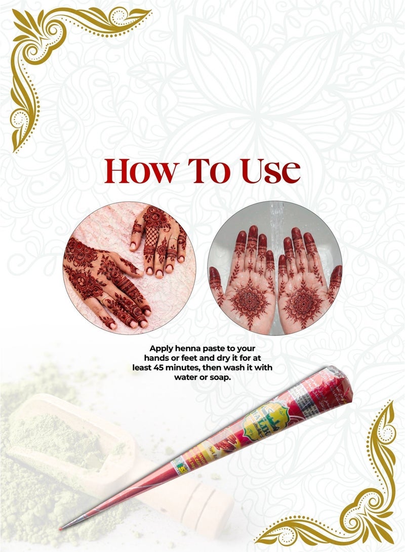 Malika Red Henna Cones Pack of 4 | Natural Mehndi Cones | Organic Henna Kit for Hands - Image 4