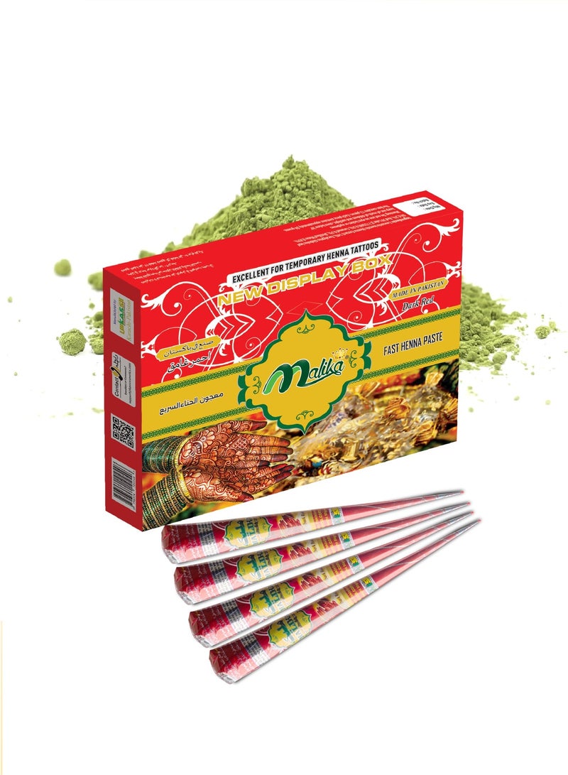 Malika Red Henna Cones Pack of 4 | Natural Mehndi Cones | Organic Henna Kit for Hands - Image 1