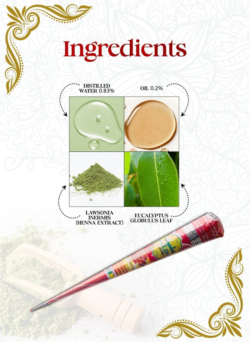 Malika Red Henna Cones Pack of 4 | Natural Mehndi Cones | Organic Henna Kit for Hands - Image 3