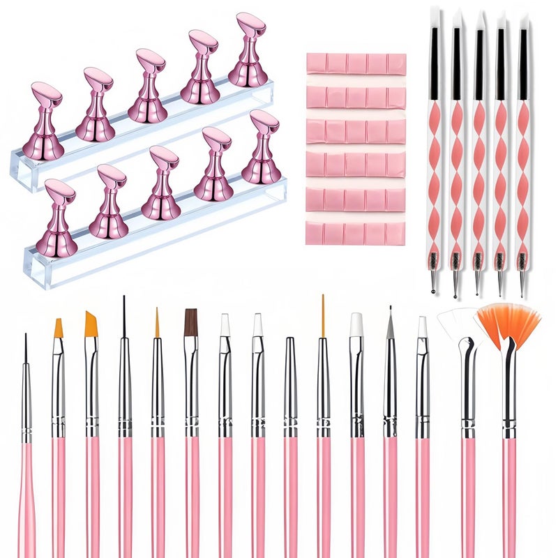 HomTop Nail Art Tools Set â€“ 15 Nail Art Brushes + 5 Dotting Pens with Nail Stand Holder â€“ Professional Nail Design Kit for DIY Manicure & Salon Use - Image 1