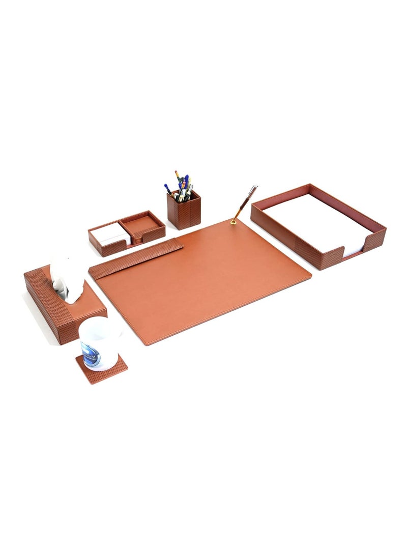 FIS طقم مكتب تنفيذي من 5 قطع من FIS في صندوق هدايا، بولي يوريثين إيطالي، لون بني - FSDS221BR - Image 2