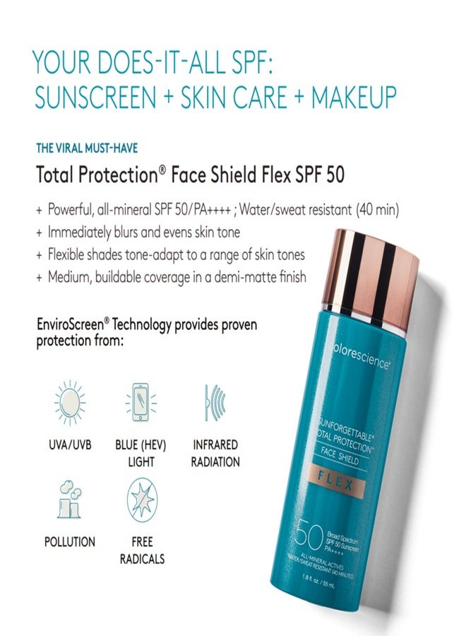 Colorescience Total Protection Face Shield Flex SPF 50, Zinc Oxide Formula, Light, 1.8 fl. oz. - Image 2