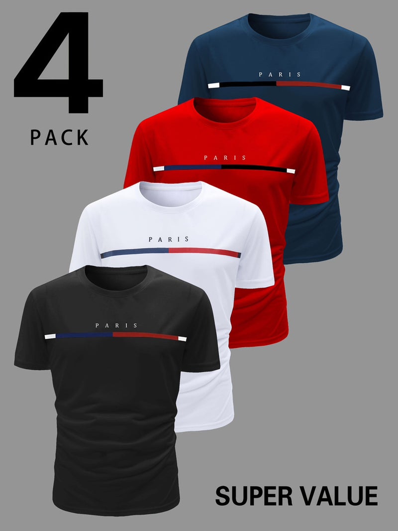 20253-Piece Set Of European Size Men'S T-Shirts, Solid Color Knitted Bird'S-Eye Fabric, Breathable, Round Neck, Short Sleeves, Bulk Order With Custom Printing - Image 1