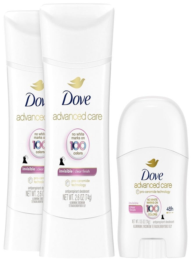 Dove Antiperspirant Deodorant for Women, Clear Finish, 2-Pack + Travel-Size - No White Marks, Pro-Ceramide Technology, Vegan & Cruelty-Free - Image 1